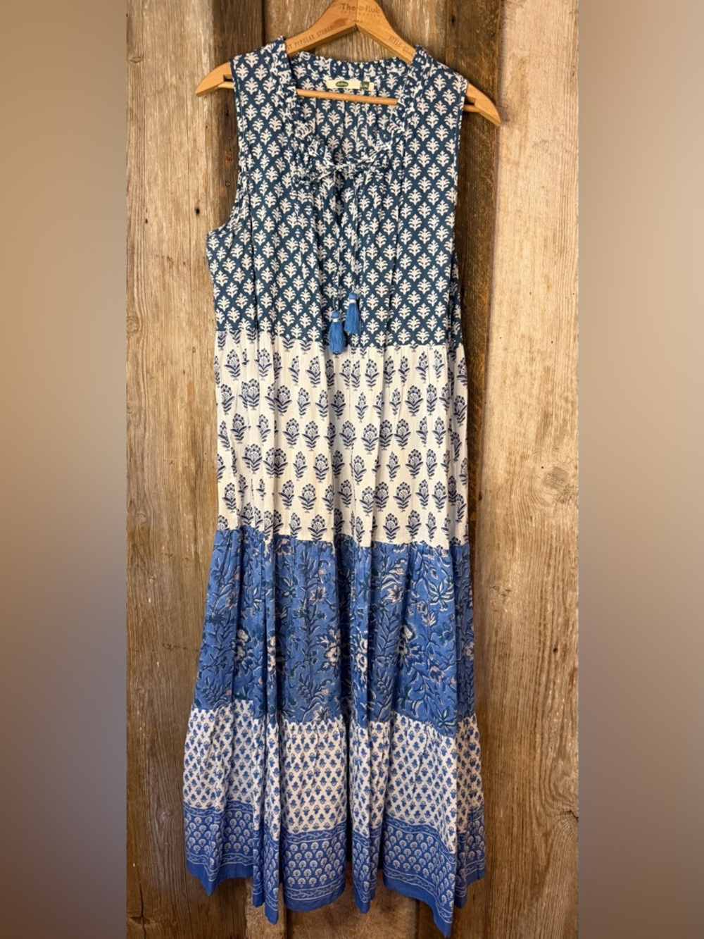 Dolma Boho Cottagecore Block Print Sleeveless Sundress 100% Cotton:Sz L/XL